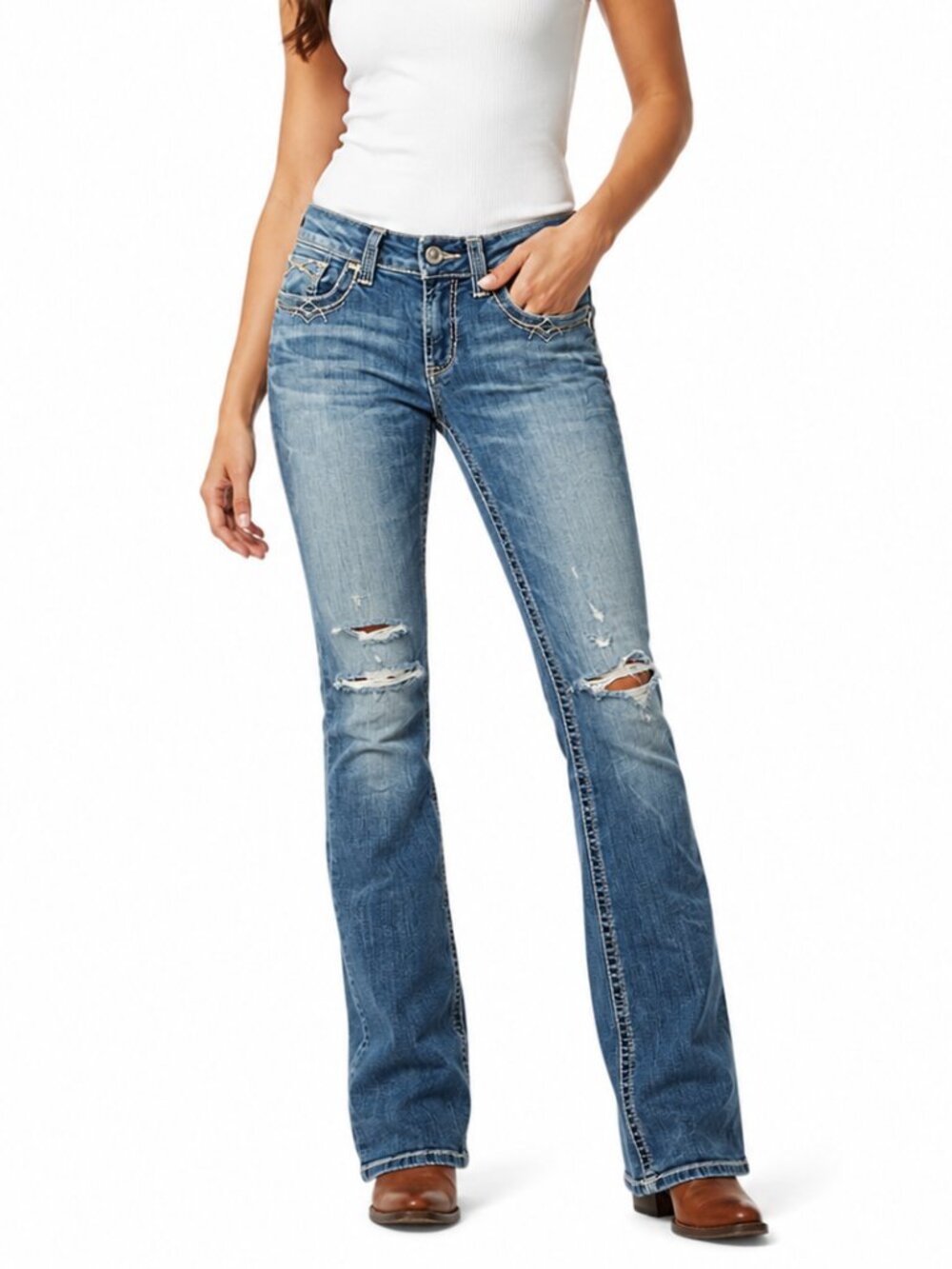 Ariat Real Denim Midrise Distressed Bootcut Jean Medium Wash Size 29 Long